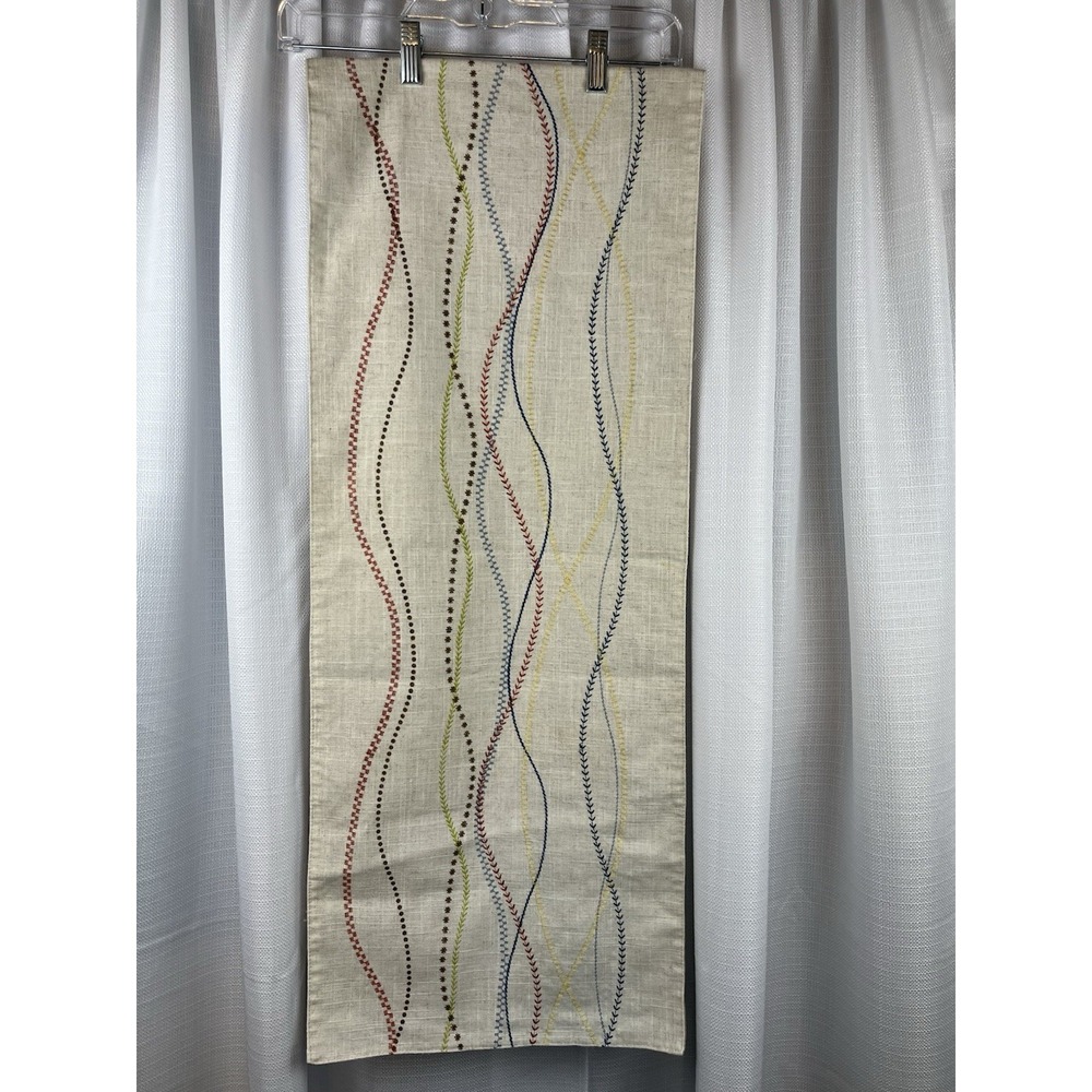 BETTER HOMES & GARDENS 14" X 72" EMBROIDERED TABLE RUNNER IVORY Brown Blue Green